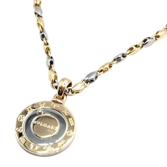 Authentic! Bulgari Bvlgari 18k Yellow Gold Steel Diamond Zodiac Pendant Necklace - Picture 14 of 16
